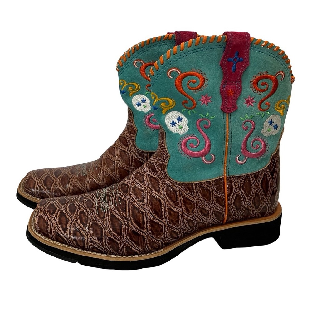 Ariat Women's Size 6 Western Cowboy Boots Brown Turquoise Embroidered Leather